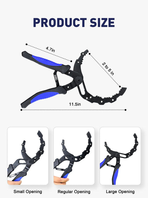 Adjustable Oil Filter Wrench With Self Adjusting Mechanism Durable Forged Steel Tool for 2 to 5 Inch Filters with size details