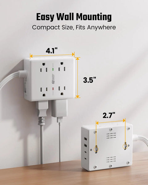 12 In 1 Surge Protector Power Strip With 15 Ft Flat Plug, 8 AC Outlets, 2 USB-C Ports, 2 USB-A Ports, 4-Side Design To Prevent Outlet Blockage, Overload Protection, Power Up Your Home Office And Entertainment Setup wall-mounted, 4.1 x 3.5 in