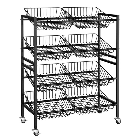 25.2 Inch Wide Kitchen Storage Cart With Four Tier Basket System Rolling Metal Pantry Organizer Removable Baskets For Onion And Potato Storage Fruits And Veggies Black