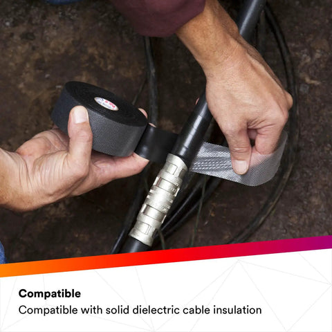 Person applying Self Fusing Rubber Electrical Insulating Tape For Cable Splices And Terminations 2 In By 30 Ft Black to cable