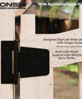 3.5 Inch Heavy Duty Strap Gate Hinges Kit For Wooden Gates Vinyl Fence And Barn Doors 4 Pcs Black installed on wooden gate