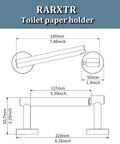 Technical diagram of Matte Black Stainless Steel Toilet Paper Holder With Double Post Pivoting Roll, dimensions detailed.