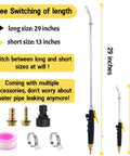 29 Inch Sprayer Wand Replacement With Universal Stainless Tube Brass Barb Fits One Quarter Inch And Three Eighths Inch Hoses Adjustable Watering Wand With Shut Off Valve Includes 2 Hose Clamps And 1 Tape For Grab And Go Setup shown with accessories and length options.