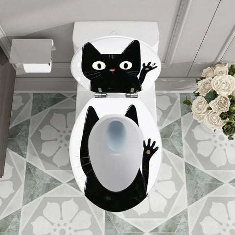Elongated Resin Toilet Seat for Halloween Bathroom Decor featuring a playful black cat design, measures 14.5" x 18.5".