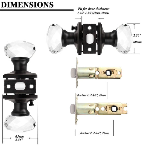 Dimensions of 10 Pack Crystal Glass Round Doorknobs With Oil Rubbed Bronze Base Interior Privacy Locks For Bedroom And Bathroom Doors