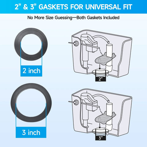 toilet repair bolt and gasket kit with 2 inch and 3 inch gaskets for universal toilet fit