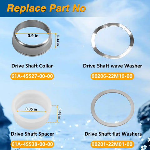 Outboard Water Pump Drive Shaft Collar Spacer And Washers Kit For Yamaha Two Stroke 115HP To 300HP including part numbers