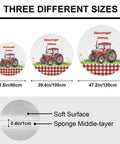 Farm Tractor Round Rugs For Bedroom And Living Room Soft Flannel Circle Carpet Machine Washable And Non Slip Backing Red Checkered