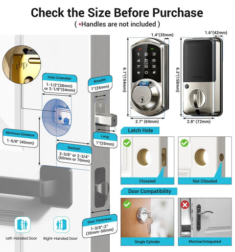 Heavy Duty Fingerprint Smart Deadbolt Lock Equipped With Direct Phone App Access And Portable Key Fobs Styled In Sleek Satin Nickel For Zero Stress Keyless Entry And Knockout Front Porch Protection