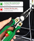Person using 8-In-1 Wire Stripper With Voltage Tester Pro-Grade Heavy Duty 12 To 220V AC DC Electrician Pliers on wires