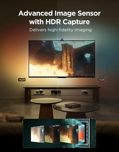 TV Backlight 3 Pro With HDR Triple Camera, Syncs To 75 85 Inch Screens, Ultra Clear HDR Image Capture For Brighter Highlights And Deeper Shadows, High Precision Triple Camera System, Perfect For An Immersive Movie Night And Gaming Setup, wall-mounted TV with ambient light