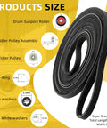 Pro Grade Dryer Repair Kit With 5 Wheels And Idler Pulley, Includes 661570V Drum Belt size details, WPW10314173 roller in focus