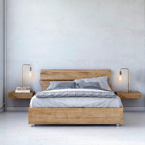 Gold Desk Lamp Set Of 2 Industrial Metal Table Lamps beside a wooden bed in a modern bedroom setting