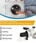 Washer Drain Pump Motor Assembly Replacement For Top Loaders Fits W10730972 included with washing machine repair checklist