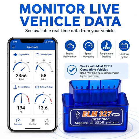 Bluetooth OBD2 Scanner For iPhone And Android, 5.1 Adapter displaying live data on phone with ELM 327 adapter