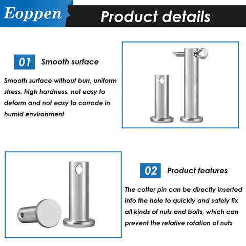 132-Piece Clevis Pin, Cotter Pin, And Hair Pin Set With 304 Stainless Steel, details on smooth surface and product features.