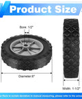 6 Inch Beefy Heavy Duty Rubber Wheel Set Two Pack With Half Inch Bore And 1.5 Inch Wide, 100 Pound Capacity Per Wheel, Fits Oregon 72 106 72 108 Craftsman AYP MTD Radio Flyer Wagons Gray, side and front view dimensions shown