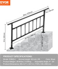 Rock Solid Wrought Iron Outdoor Stair Railing With Adjustable Frame For Zero To Five Steps Sleek Matte Black Finish on concrete steps.