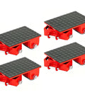 Beefy 4 Wheel Heavy Duty Machine Skate Dolly Set For Industrial Moving 13227 LB Load Capacity with red base and black platform