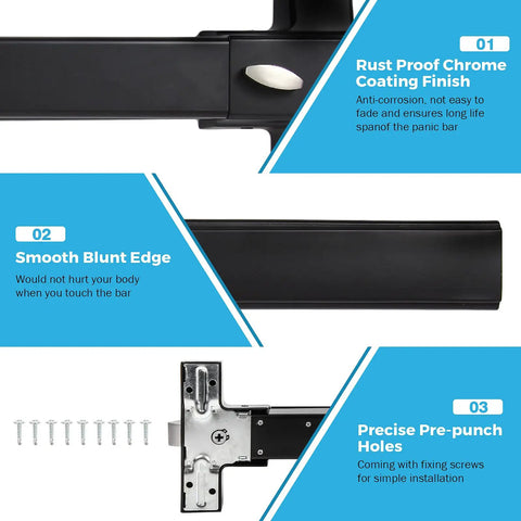 Black Panic Bar Exit Device 27.5 Inch With Exterior Lever For Wood And Metal Doors 27.5 To 41 Inches details