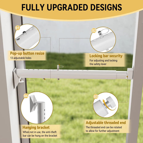 Adjustable Sliding Glass Pet Door Security Bar For Dog And Cat Doors Extends 11 To 18 Inches with locking and bracket features