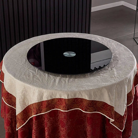 Ultra Large Tempered Glass Lazy Susan Turntable on dining table, black surface in round setting for 26-46 in tables