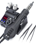 Compact Hot Air Rework Station Kit With Integrated Nozzle Holder, 3 Nozzles And 2 Tweezers, Adjustable Temperature And Air Volume