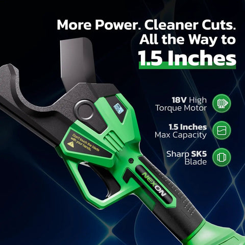 Close-up of the Cordless 18V PVC Pipe Cutter With LCD Display And Rechargeable Battery, showing sharp SK5 blade and 18V motor.