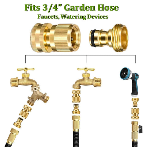 Solid No Leak Three Quarter Inch Garden Hose Quick Connector Set Brass GHT Adapters For Indoor And Outdoor Use