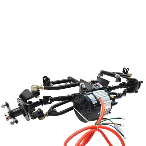 All In One Go Kart Build Kit With Four Wheel Drive 40 Inch Rear Axle 48V 1000W Motor Differential Wheels Steering Kit Front Suspension Swing Arm For ATV Quad Buggy Go Cart Golf Cart DIY, showing components and motor.