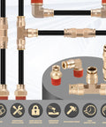 Brass DOT Air Fittings Kit With Fifty Feet One Quarter Inch Air Line, Twelve Pieces Fittings, Connectors, Elbows, and NPT Threads
