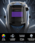 True Color Auto Darkening Welding Helmet 4/9-13 Shade For Stick MIG TIG Welding, front view, arc sensors visible