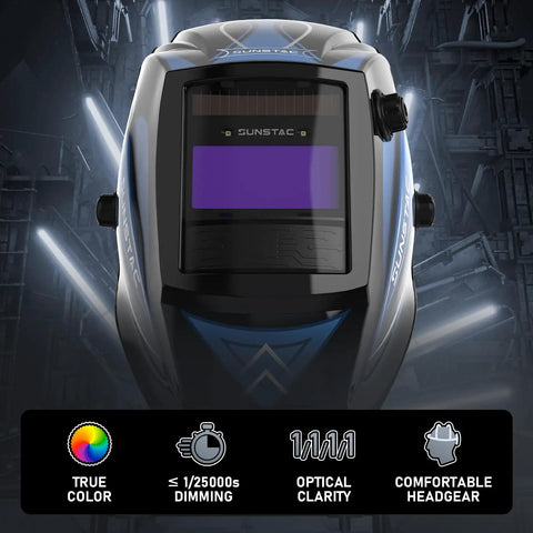 True Color Auto Darkening Welding Helmet 4/9-13 Shade For Stick MIG TIG Welding, front view, arc sensors visible