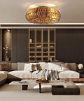 20 Inch Caged Farmhouse Ceiling Fan With Light Remote Control Low Profile Flush Mount Enclosed Design in living room