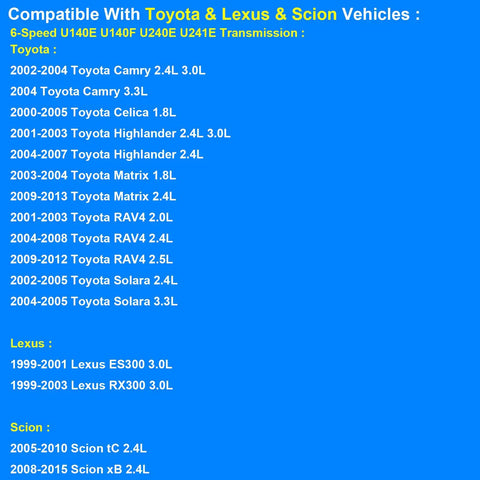 Compatible vehicle list for Auto Transmission Filter Kit Replacement 58618 Fits Toyota Lexus Scion Cars Like RAV4 Camry Highlander