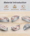 Rose Gold Blush Fluid Cabinet Pulls 2 Pack 3 Inch Center Hole Semi Circle Drawer Handles with marble agate patterns on wood