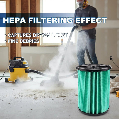 2 Pack VF6000 HEPA Replacement Filter For 5 To 20 Gallon Wet Dry Vacuums capturing drywall dust and debris