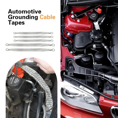 Badass Heavy Duty Flexible Braided Copper Engine Grounding Straps Five Pack installed in engine compartment for reliable connections.