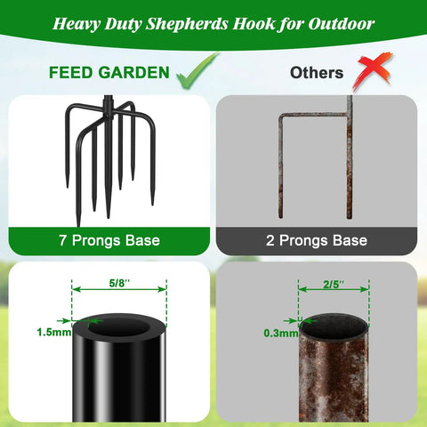 Comparison of 7 prong base vs 2 prong base for 76 Inch Bird Feeder Pole With Heavy Duty Shepherds Hook