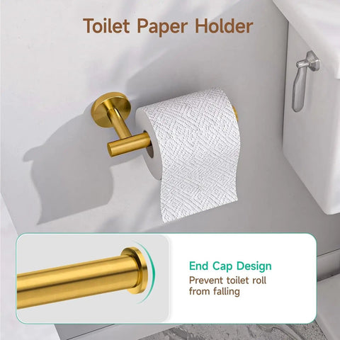 Brushed Gold SUS304 toilet paper holder from the Brushed Gold 4 Piece Bathroom Hardware Set For Modern Walls, wall mounted