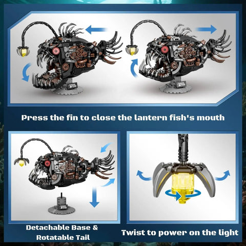 Angler Fish Mechanical Building Block Set With Lights Dope STEM Toy For Kids And Adults Deep Sea Ocean Creature Kit For Home