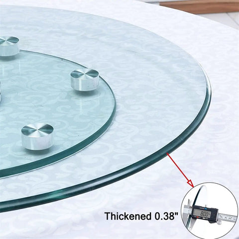 Tempered Glass Lazy Susan Turntable For Dining Table With Swivel Assist System showing thickness measurement 0.38 inches