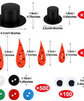 Awesome Christmas Craft Button Kit With 700 Pieces Includes 50 Mini Black Top Hats 50 Carrot Noses 100 Wiggle Eyes And 500 Mix Color Resin Buttons shown with measurements