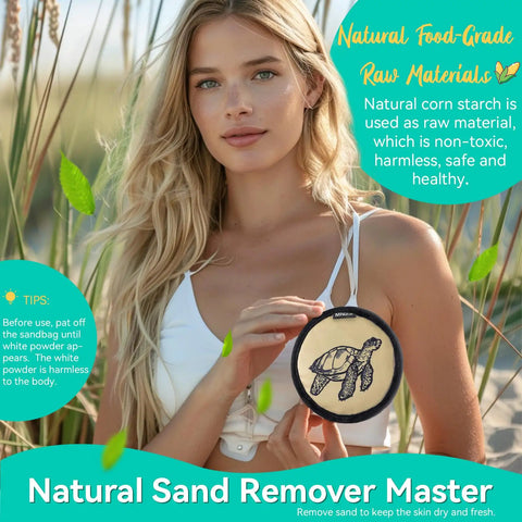 Woman holding Beach Sand Remover Wipe Mitt For Easy Cleanup On The Go Family Friendly Sand Eraser Quick Dry Beach Day Essential Travel Must Have For Vacations And Cruises Towels Gear For All Ages in garden setting.