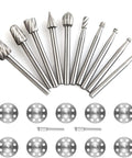 20 Piece HSS Rotary Tool Set With Wood Carving And Engraving Bits And Diamond Cutting Wheels One Eight Inch Shank Includes 10 Carving Bits And 10 Diamond Wheels