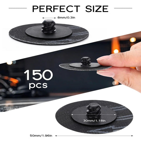 150 Pcs 2 Inch Sanding Discs 120 Grit For Die Grinder Surface Finish Grind Polish Burr Removal Rust And Paint Prep Easy Quick Change Compatible With Various Die Grinders showing close-up of one disc with dimensions