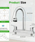 Top Shelf Two Handle Kitchen Faucet Featuring Slick High Arch Curve And Full 360 Swivel Motion Built With Rust Resistant Stainless Steel And Polished Chrome for installation size overview.