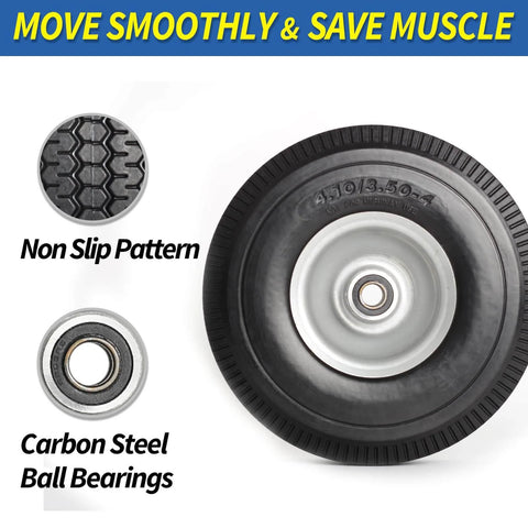 Flat Free 10 Inch Solid Tire Wheel For Hand Trucks Garden Wagons Carts Trolleys And Dollies Replacement 4.10/3.50-4 with tread and hub