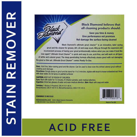 Ultimate Grout Cleaner for Tile, Ceramic, Porcelain and Marble, Acid-Free Deep Clean, product label with stain remover text