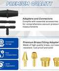 Automotive fuel pump and vacuum tester gauge kit with four brass fittings and black adapters